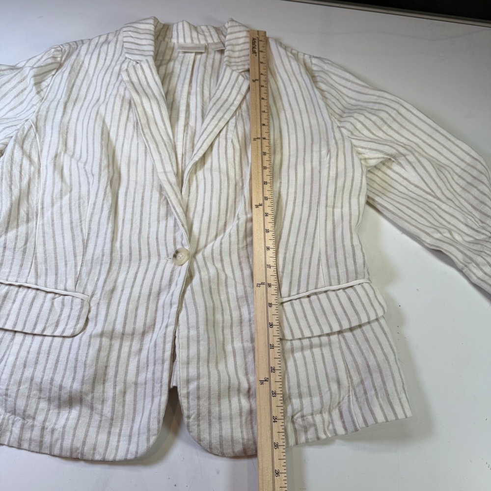 CHICO'S 100% Linen One Button Striped Blazer Jacket Ivory Tan Size Large - Picture 7 of 8
